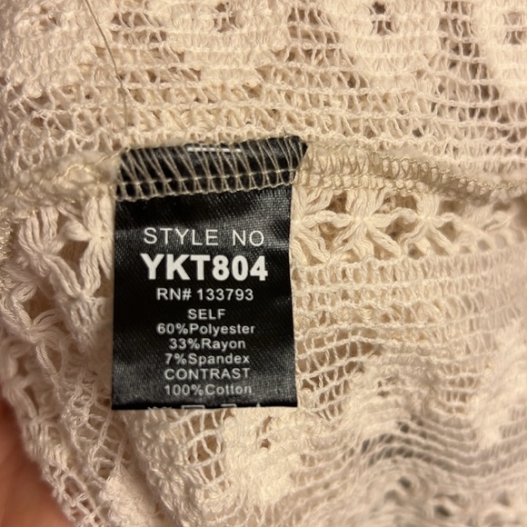 POL Breezy Lightweight Crochet Contrast Top - Light Beige - L - Picture 6 of 6